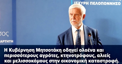 Π. Τατούλης: Η Κυβέρνηση Μητσοτάκη οδηγεί ολοένα και περισσότερους αγρότες στην οικονομική καταστροφή